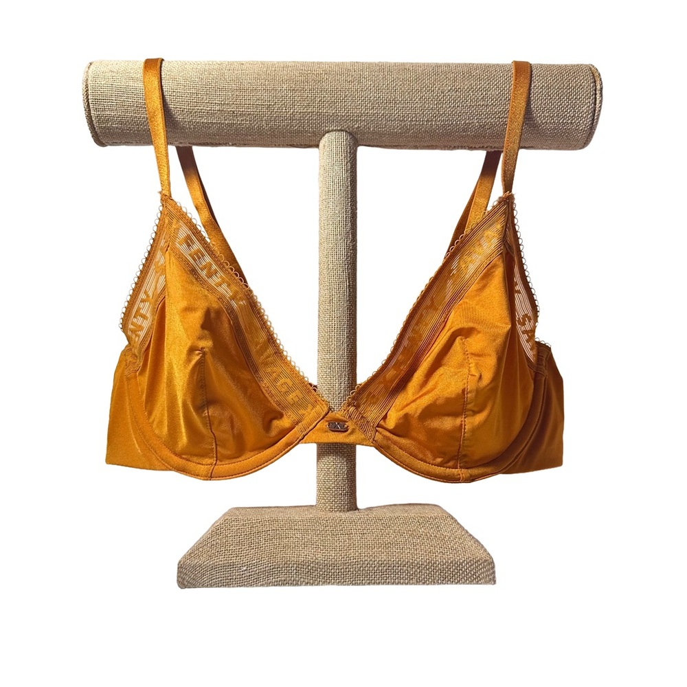 Savage MIcrofiber Logo Trim Unlined Plunge Bra X Fenty 34C Mustard Golden Era